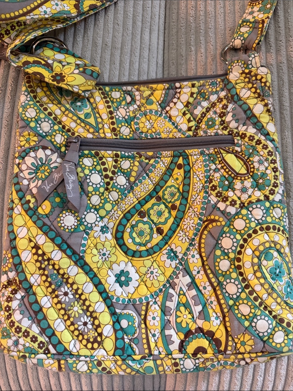 Vera Bradley Yellow Teal Paisley Quilted Crossbody Bag